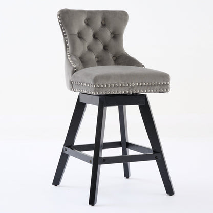 Swivel Velvet Barstools with Button Tufted Decoration and Wooden Legs, and Chrome Nailhead Trim, Leisure Style Bar Chairs,Bar stools, Set of 2 (Gray),SW1860GY - 1st Choice Furniture Direct