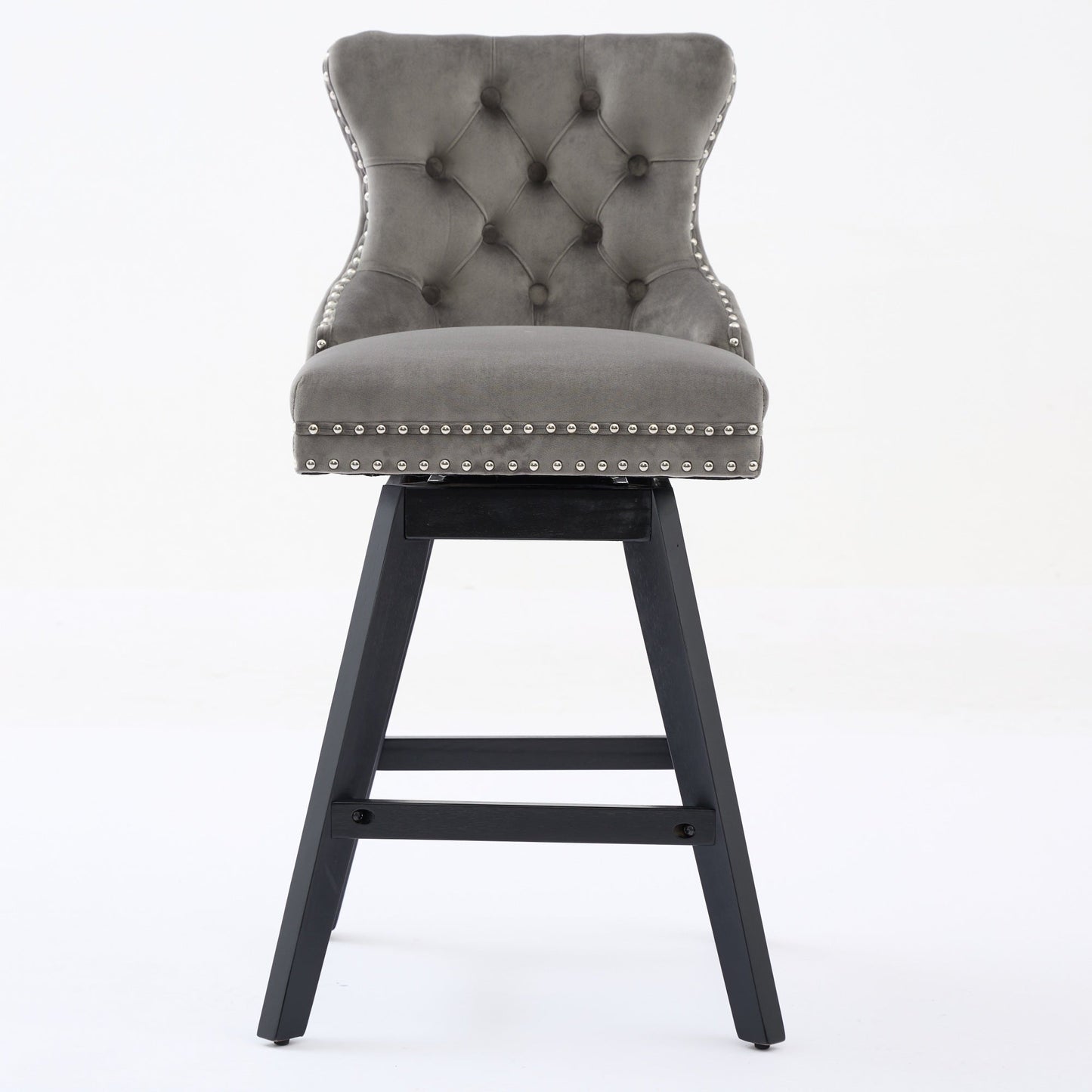 Swivel Velvet Barstools with Button Tufted Decoration and Wooden Legs, and Chrome Nailhead Trim, Leisure Style Bar Chairs,Bar stools, Set of 2 (Gray),SW1860GY - 1st Choice Furniture Direct