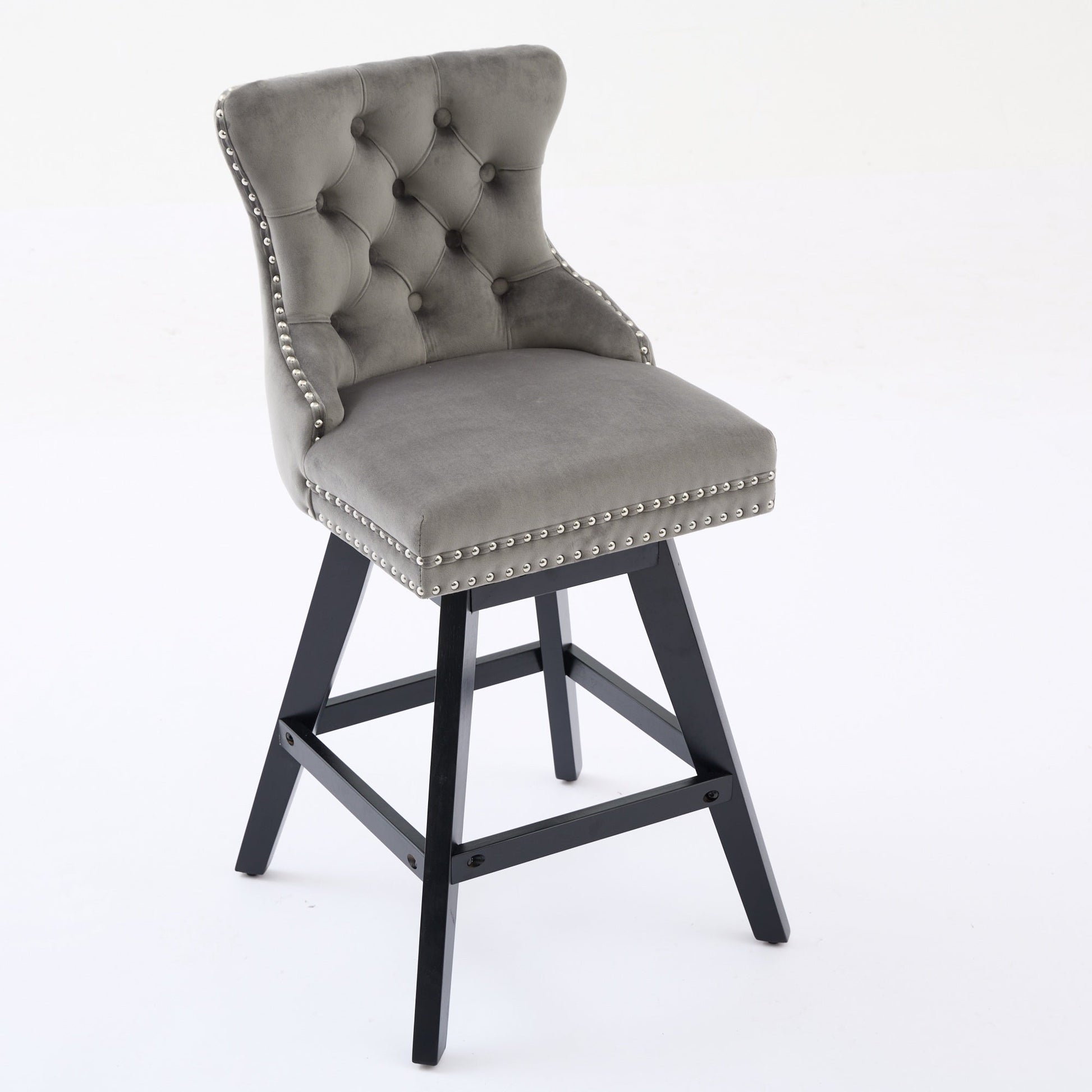 Swivel Velvet Barstools with Button Tufted Decoration and Wooden Legs, and Chrome Nailhead Trim, Leisure Style Bar Chairs,Bar stools, Set of 2 (Gray),SW1860GY - 1st Choice Furniture Direct