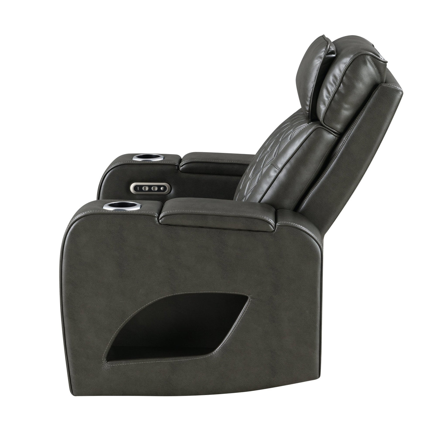 Taddeo Dark Gray Synthetic Leather Power Motion Recliner w/Power Headrest, USB, Wireless Charger & LED - 1st Choice Furniture Direct