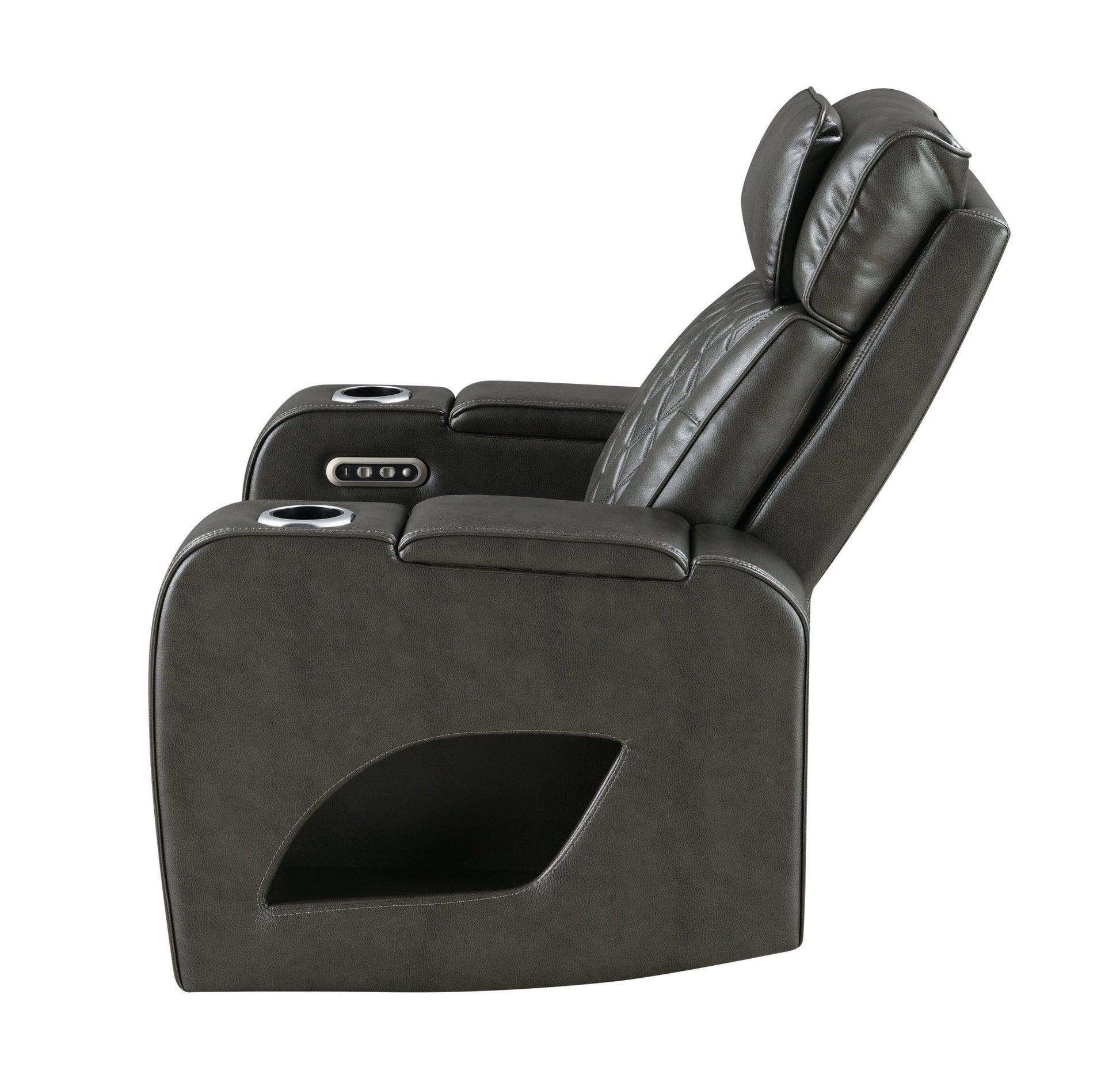 Taddeo Dark Gray Synthetic Leather Power Motion Recliner w/Power Headrest, USB, Wireless Charger & LED - 1st Choice Furniture Direct