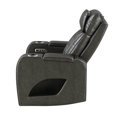 Taddeo Dark Gray Synthetic Leather Power Motion Recliner w/Power Headrest, USB, Wireless Charger & LED - 1st Choice Furniture Direct