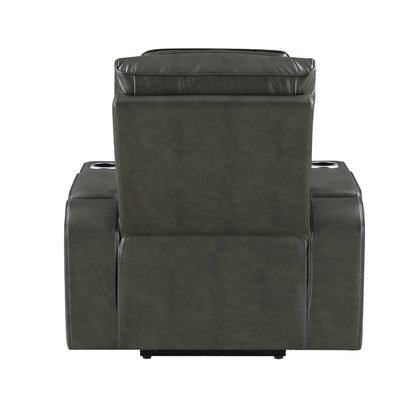 Taddeo Dark Gray Synthetic Leather Power Motion Recliner w/Power Headrest, USB, Wireless Charger & LED - 1st Choice Furniture Direct