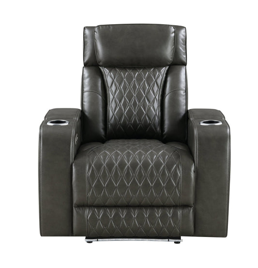 Taddeo Dark Gray Synthetic Leather Power Motion Recliner w/Power Headrest, USB, Wireless Charger & LED - 1st Choice Furniture Direct