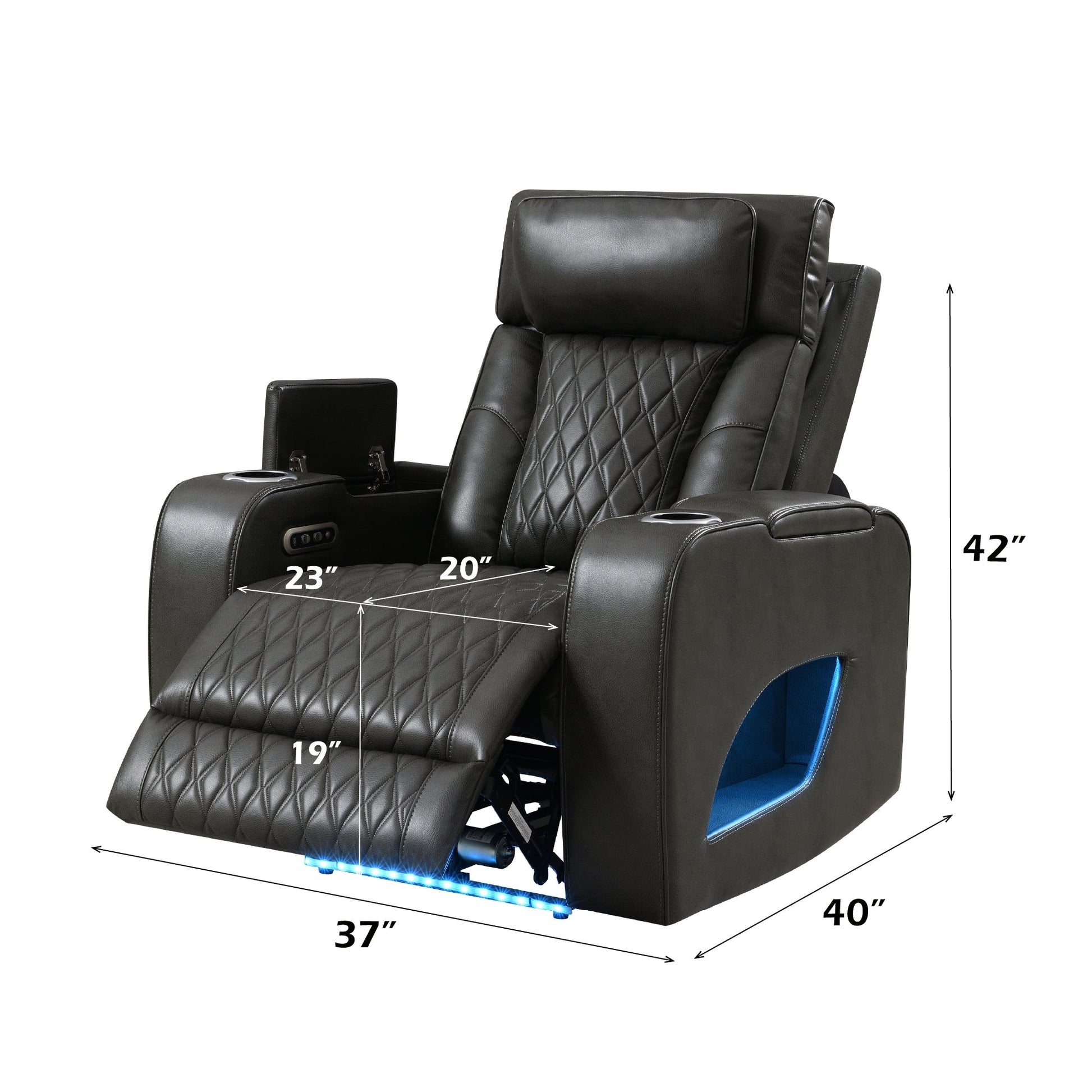 Taddeo Dark Gray Synthetic Leather Power Motion Recliner w/Power Headrest, USB, Wireless Charger & LED - 1st Choice Furniture Direct