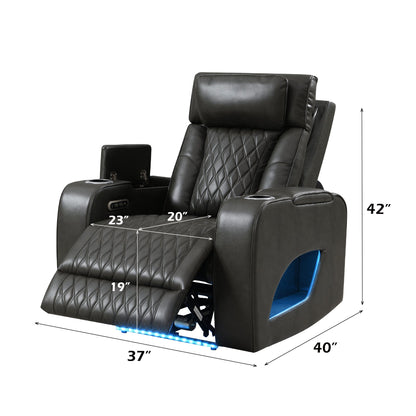 Taddeo Dark Gray Synthetic Leather Power Motion Recliner w/Power Headrest, USB, Wireless Charger & LED - 1st Choice Furniture Direct