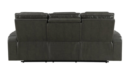 Taddeo Dark Gray Synthetic Leather Power Motion Sofa w/Power Headrest, USB, Wireless Charger, LED & Reading Light - 1st Choice Furniture Direct
