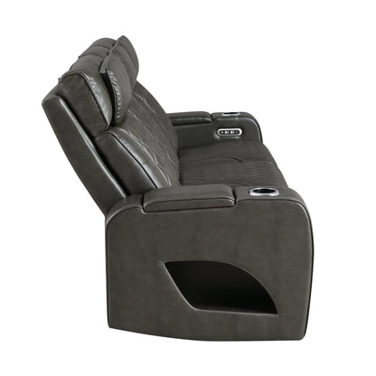 Taddeo Dark Gray Synthetic Leather Power Motion Sofa w/Power Headrest, USB, Wireless Charger, LED & Reading Light - 1st Choice Furniture Direct