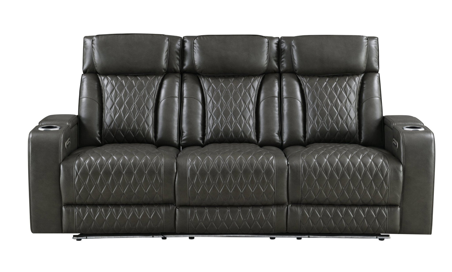 Taddeo Dark Gray Synthetic Leather Power Motion Sofa w/Power Headrest, USB, Wireless Charger, LED & Reading Light - 1st Choice Furniture Direct