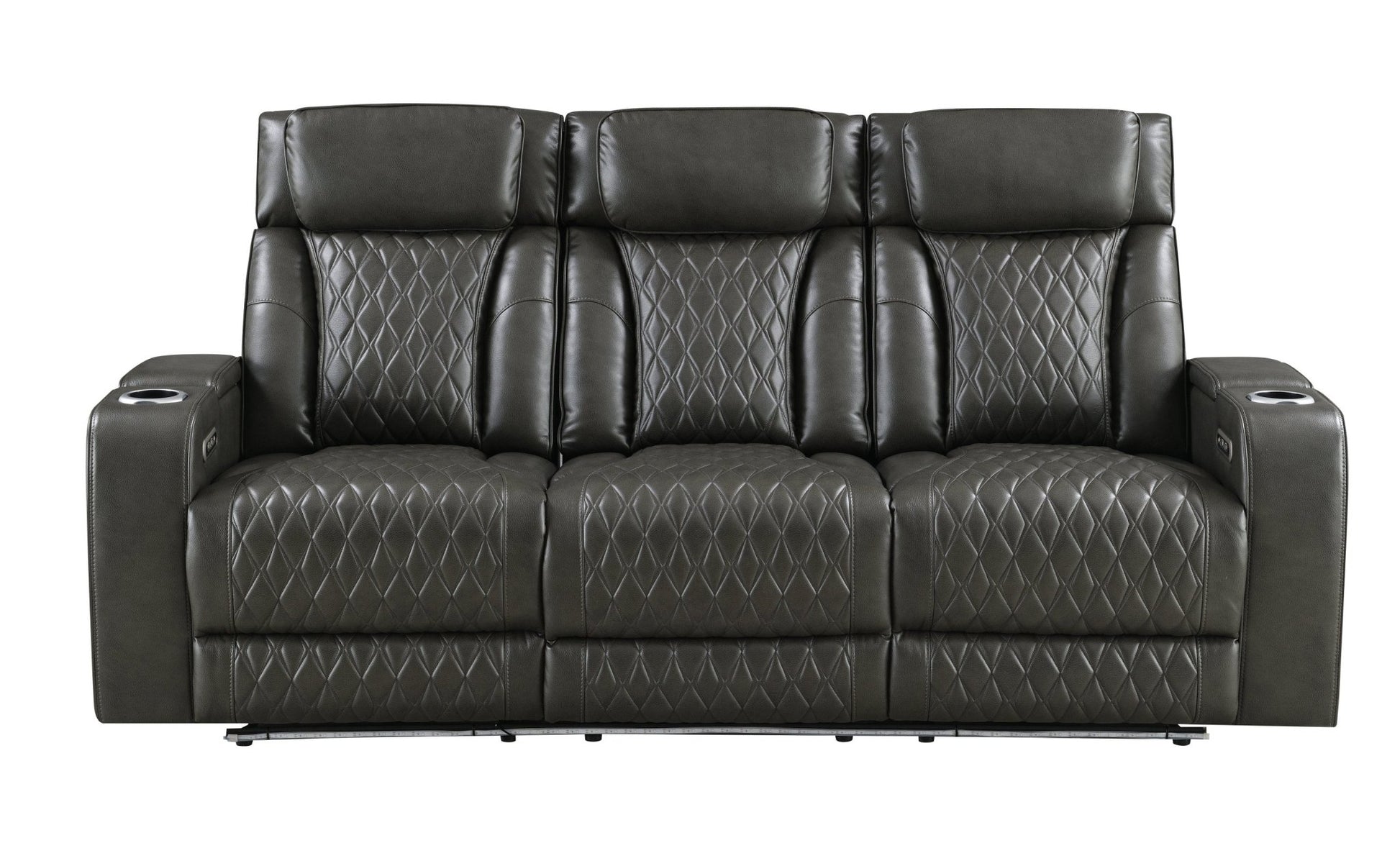 Taddeo Dark Gray Synthetic Leather Power Motion Sofa w/Power Headrest, USB, Wireless Charger, LED & Reading Light - 1st Choice Furniture Direct
