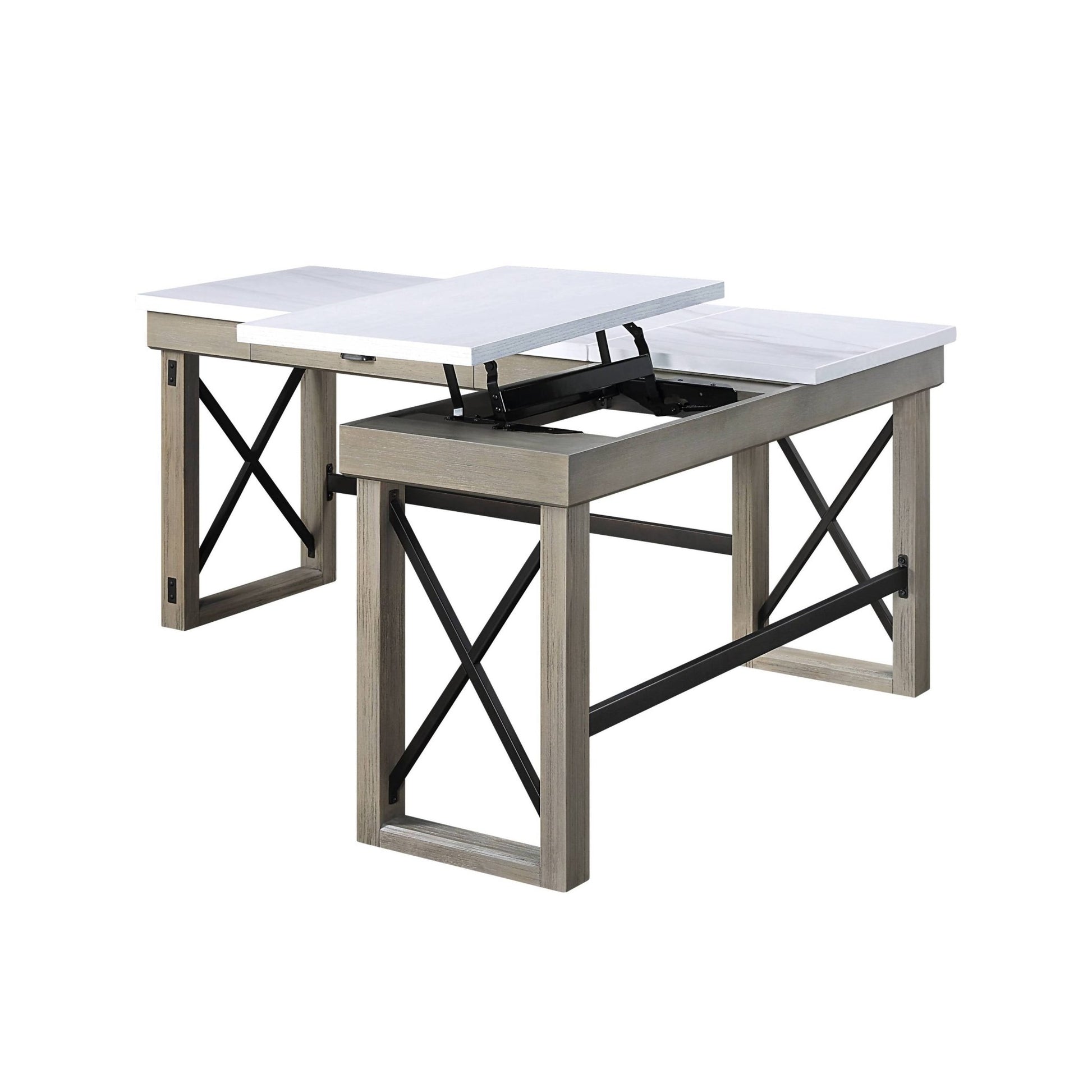 Talmar Marble Top & Rustic Oak Finish Writing Desk W/Lift Top - 1st Choice Furniture Direct