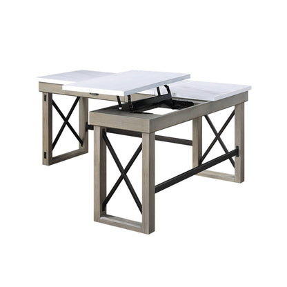 Talmar Marble Top & Rustic Oak Finish Writing Desk W/Lift Top - 1st Choice Furniture Direct