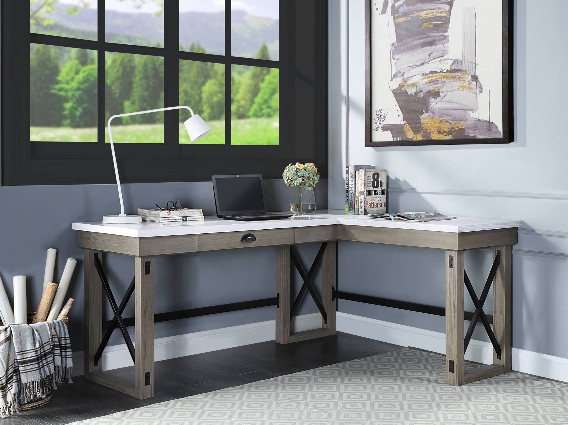 Talmar Marble Top & Rustic Oak Finish Writing Desk W/Lift Top - 1st Choice Furniture Direct