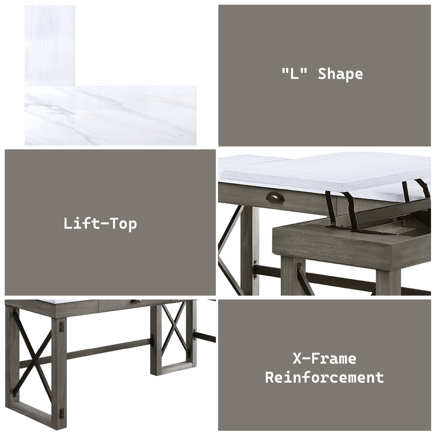 Talmar Marble Top & Weathered Gray Finish Writing Desk W/Lift Top - 1st Choice Furniture Direct