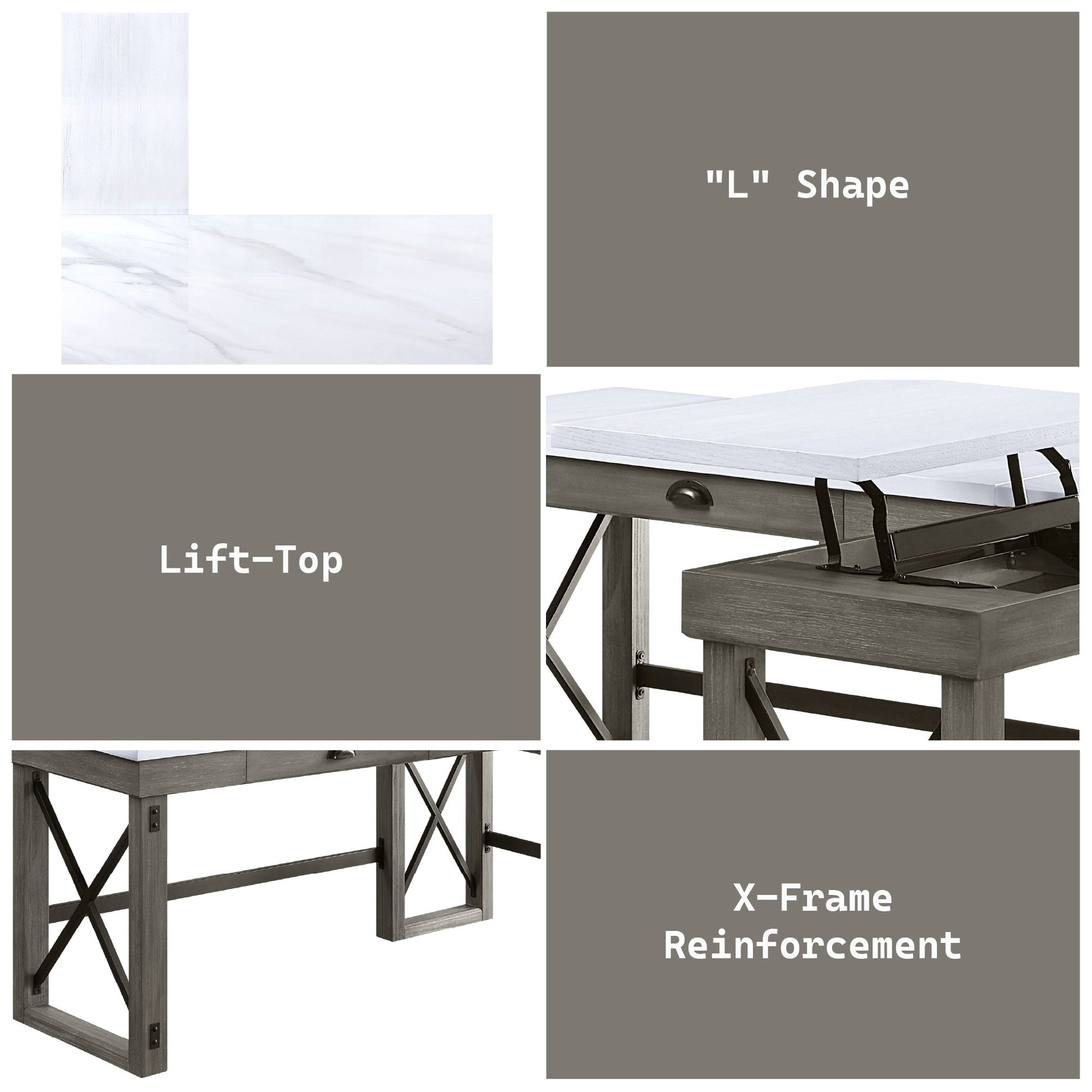 Talmar Marble Top & Weathered Gray Finish Writing Desk W/Lift Top - 1st Choice Furniture Direct