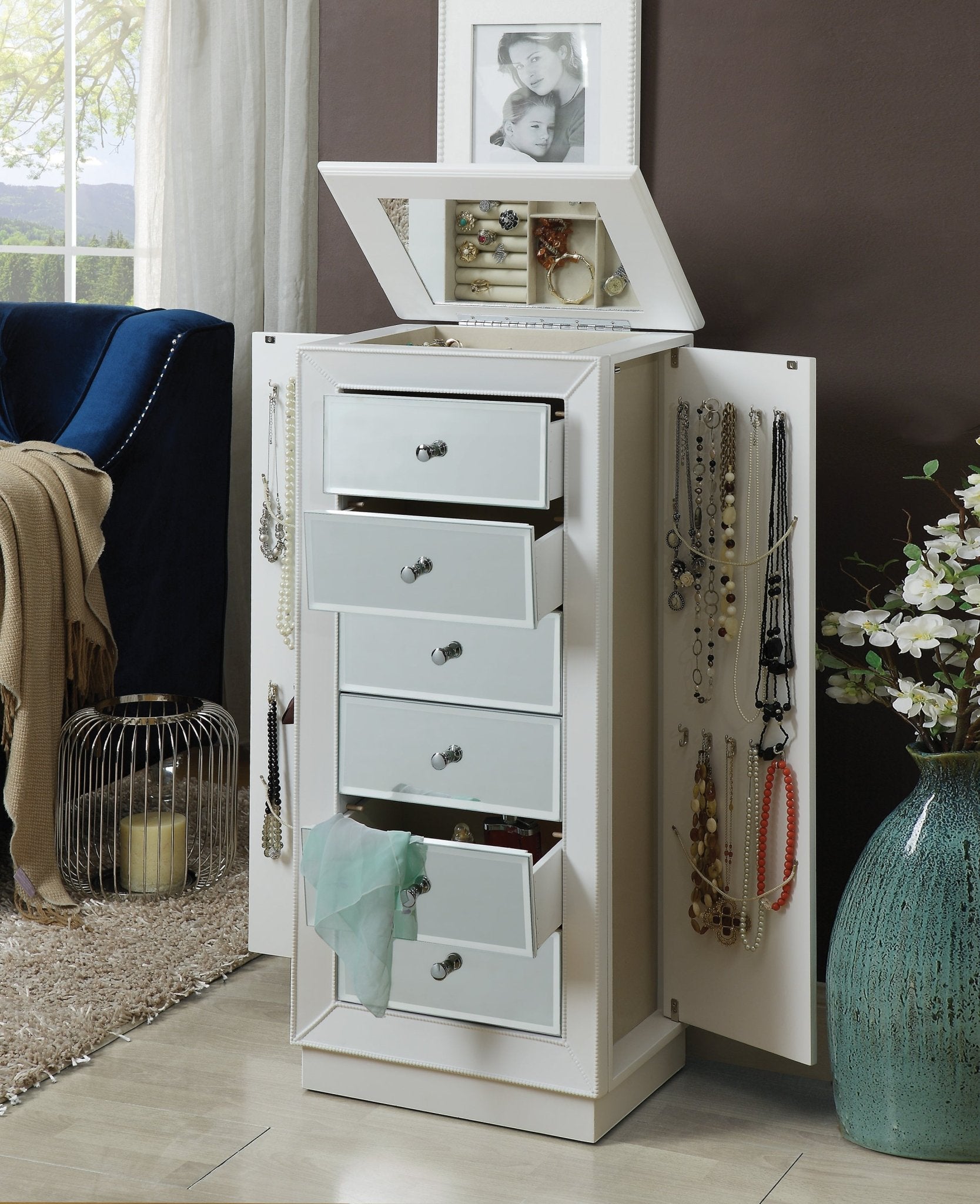 Talor White Finish Jewelry Armoire - 1st Choice Furniture Direct