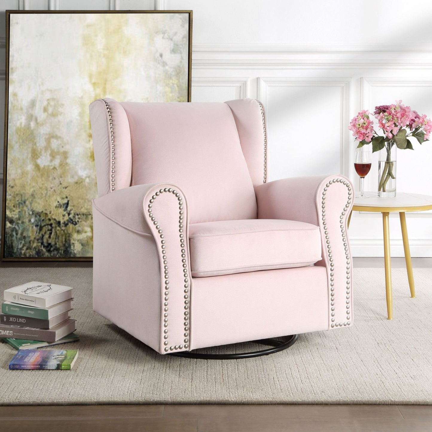 Tamaki Pink Fabric Glider Chair with Swivel - 1st Choice Furniture Direct