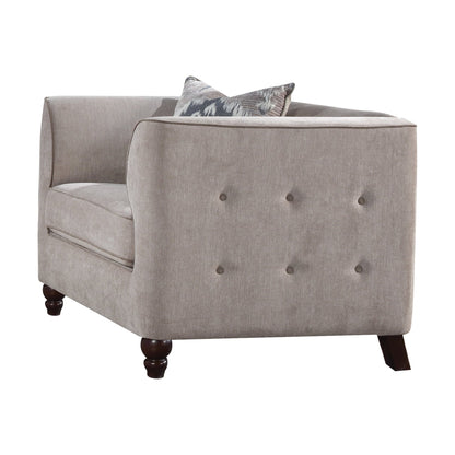 Tan Velvet Accent Chair with Button Tufting & Shelter Arms - 1st Choice Furniture Direct