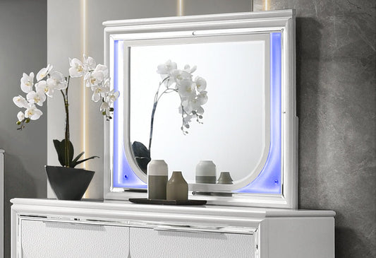 Tarian Pearl White Finish Mirror W/Led - 1st Choice Furniture Direct