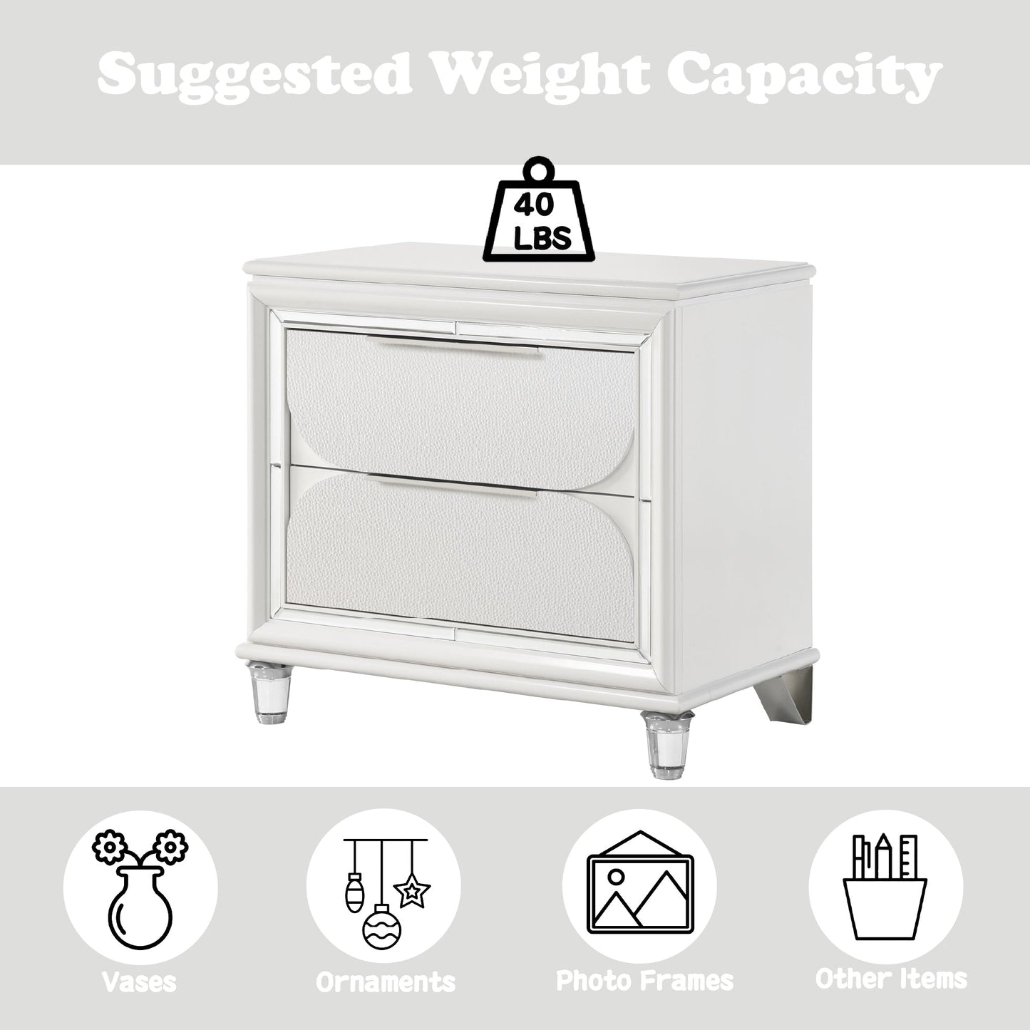 Tarian Pearl White Finish Nightstand - 1st Choice Furniture Direct