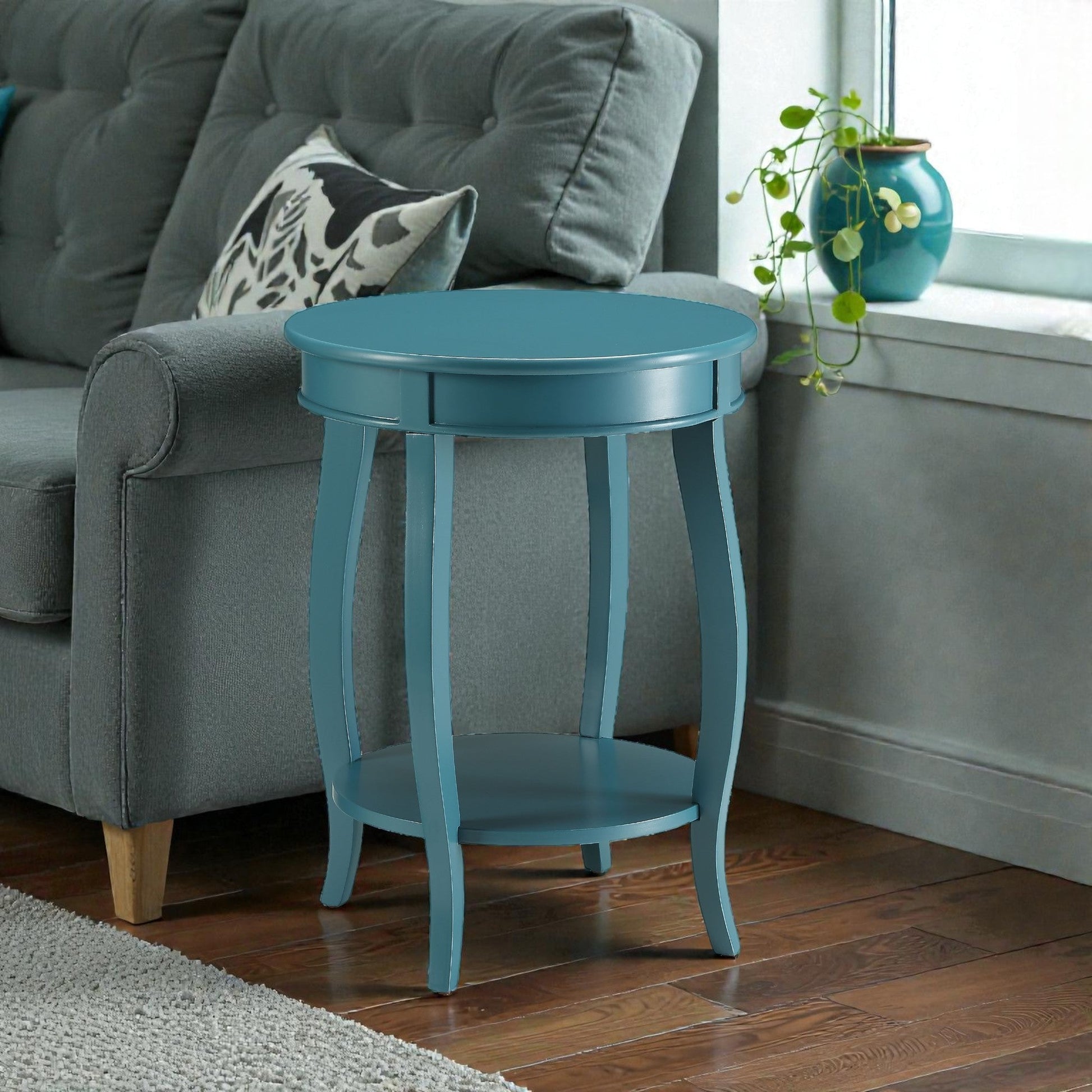 Teal Round End Table with Bottom Shelf - 1st Choice Furniture Direct