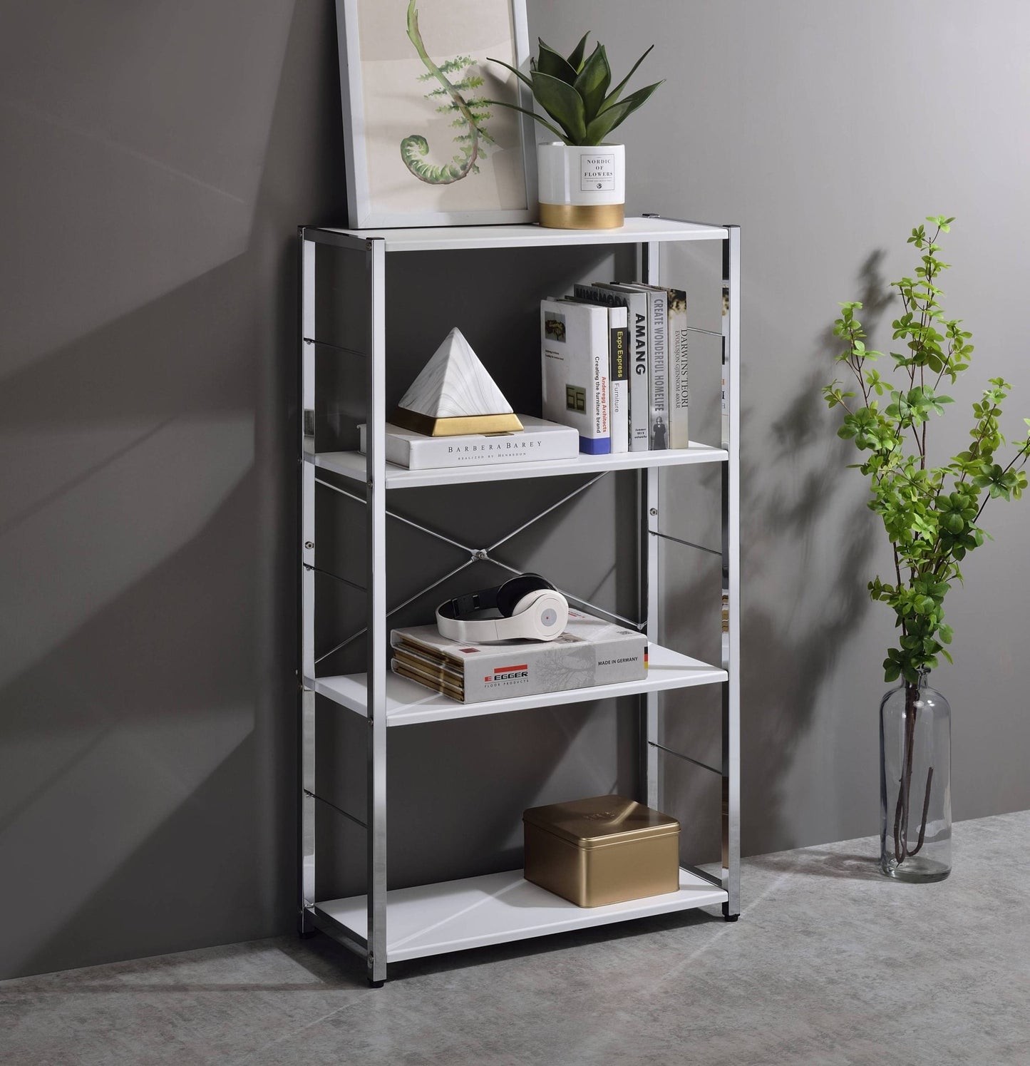 Tennos White & Chrome Finish Bookshelf - 1st Choice Furniture Direct