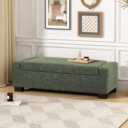 Textured Fabric 50' Ottoman Bench with Hinged Lid, Blackish Green, 50.25x20x16.75 inches - 1st Choice Furniture Direct