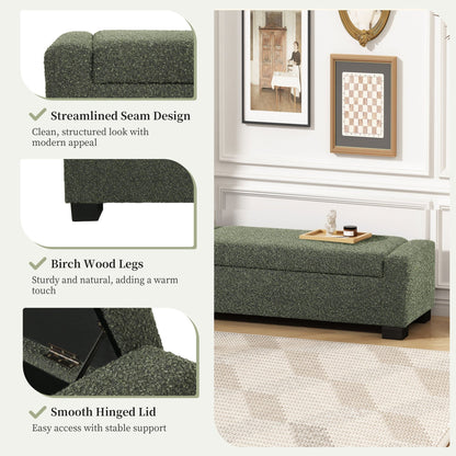 Textured Fabric 50' Ottoman Bench with Hinged Lid, Blackish Green, 50.25x20x16.75 inches - 1st Choice Furniture Direct