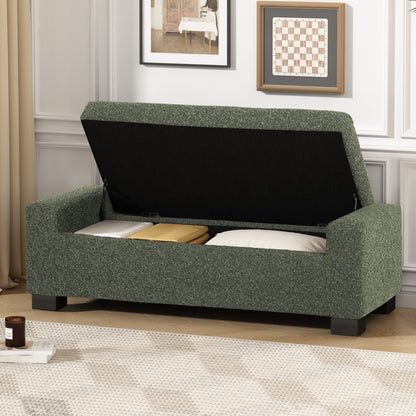 Textured Fabric 50' Ottoman Bench with Hinged Lid, Blackish Green, 50.25x20x16.75 inches - 1st Choice Furniture Direct