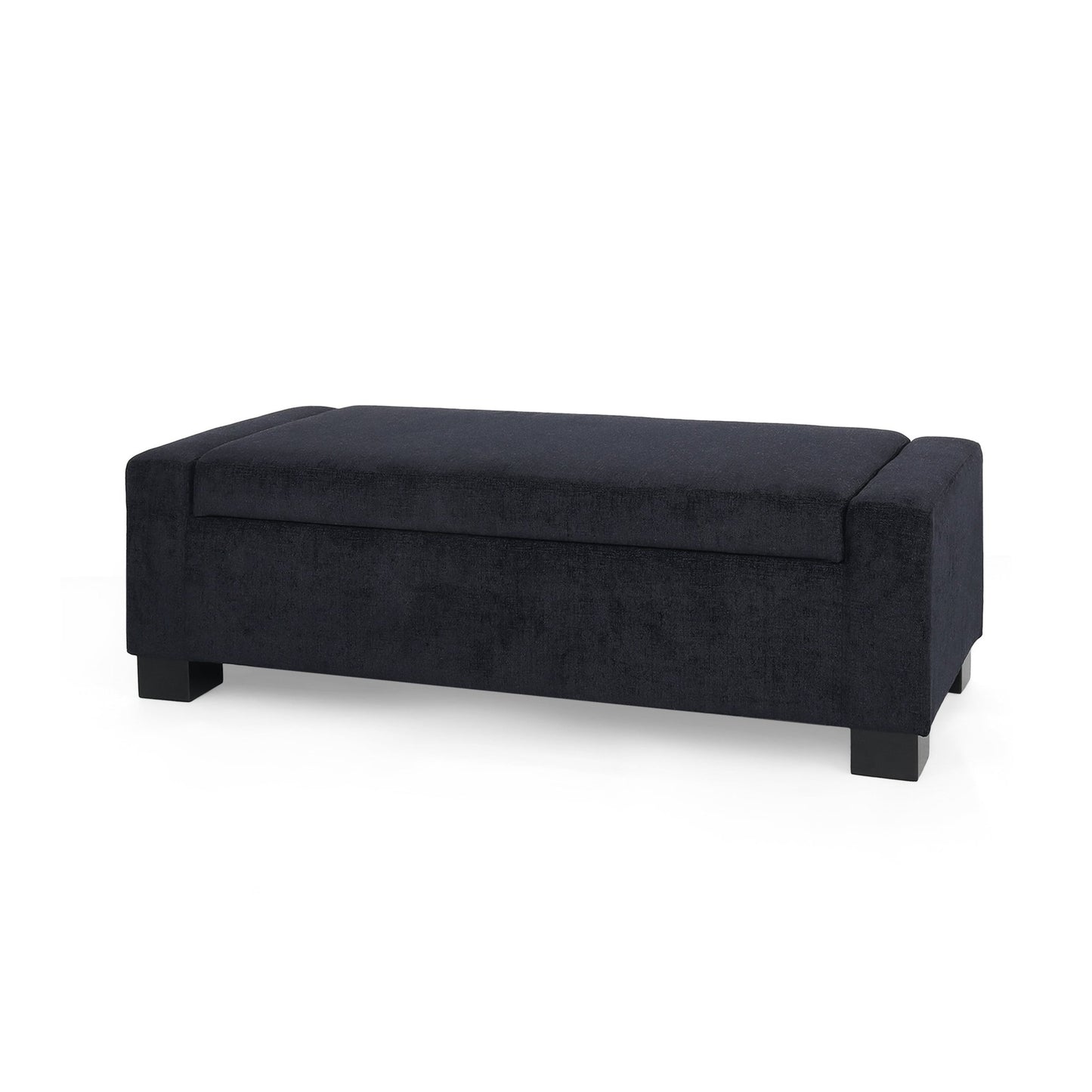Textured Fabric Ottoman Bench with Hinged Lid, Dark Blue, 50 - Inch, Rectangular Design for Seating & Storage - 1st Choice Furniture Direct