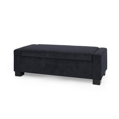 Textured Fabric Ottoman Bench with Hinged Lid, Dark Blue, 50 - Inch, Rectangular Design for Seating & Storage - 1st Choice Furniture Direct