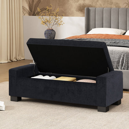 Textured Fabric Ottoman Bench with Hinged Lid, Dark Blue, 50 - Inch, Rectangular Design for Seating & Storage - 1st Choice Furniture Direct