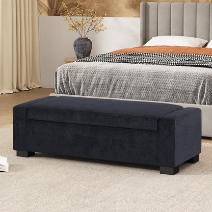 Textured Fabric Ottoman Bench with Hinged Lid, Dark Blue, 50 - Inch, Rectangular Design for Seating & Storage - 1st Choice Furniture Direct