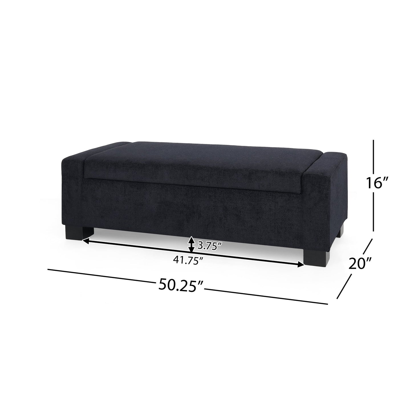 Textured Fabric Ottoman Bench with Hinged Lid, Dark Blue, 50 - Inch, Rectangular Design for Seating & Storage - 1st Choice Furniture Direct