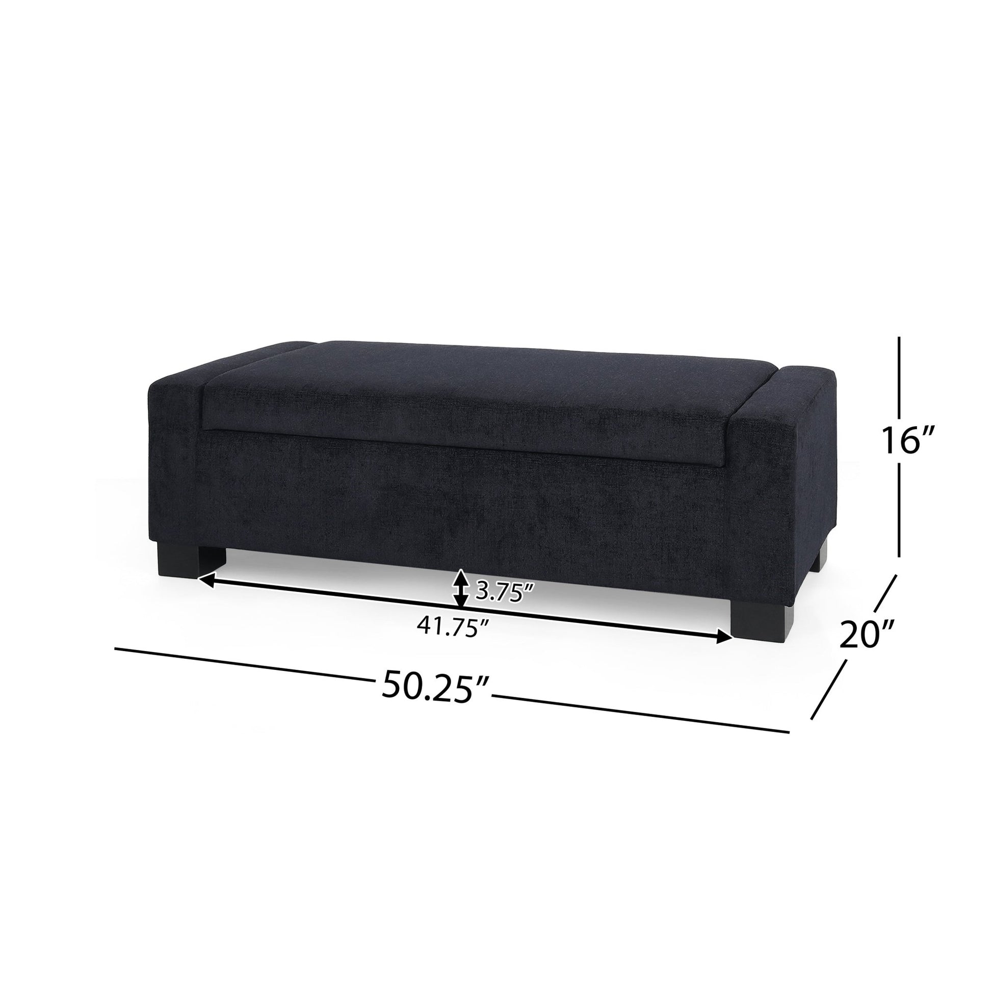 Textured Fabric Ottoman Bench with Hinged Lid, Dark Blue, 50 - Inch, Rectangular Design for Seating & Storage - 1st Choice Furniture Direct