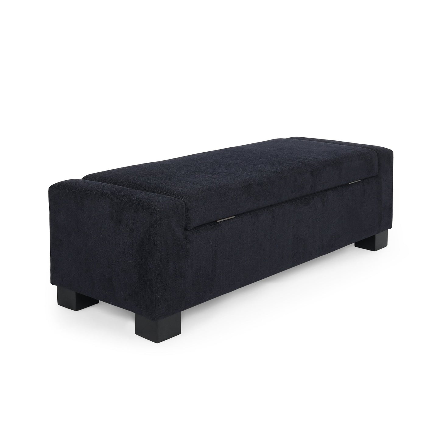 Textured Fabric Ottoman Bench with Hinged Lid, Dark Blue, 50 - Inch, Rectangular Design for Seating & Storage - 1st Choice Furniture Direct