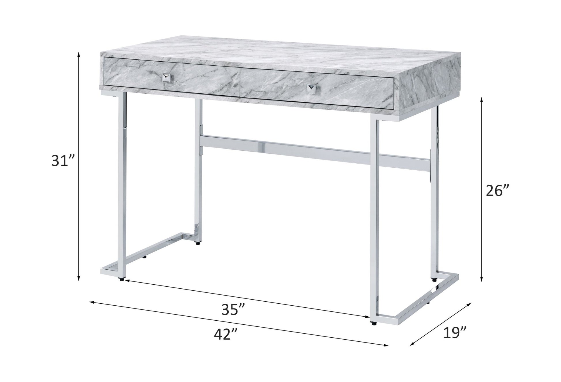 Tigress White Printed Faux Marble Top & Chrome Finish Writing Desk - 1st Choice Furniture Direct