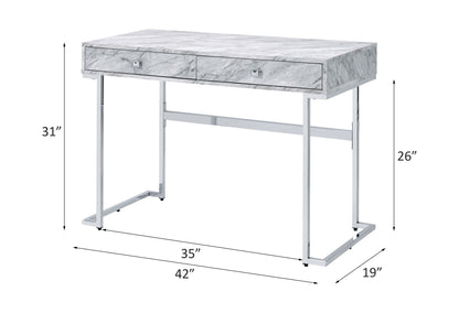 Tigress White Printed Faux Marble Top & Chrome Finish Writing Desk - 1st Choice Furniture Direct