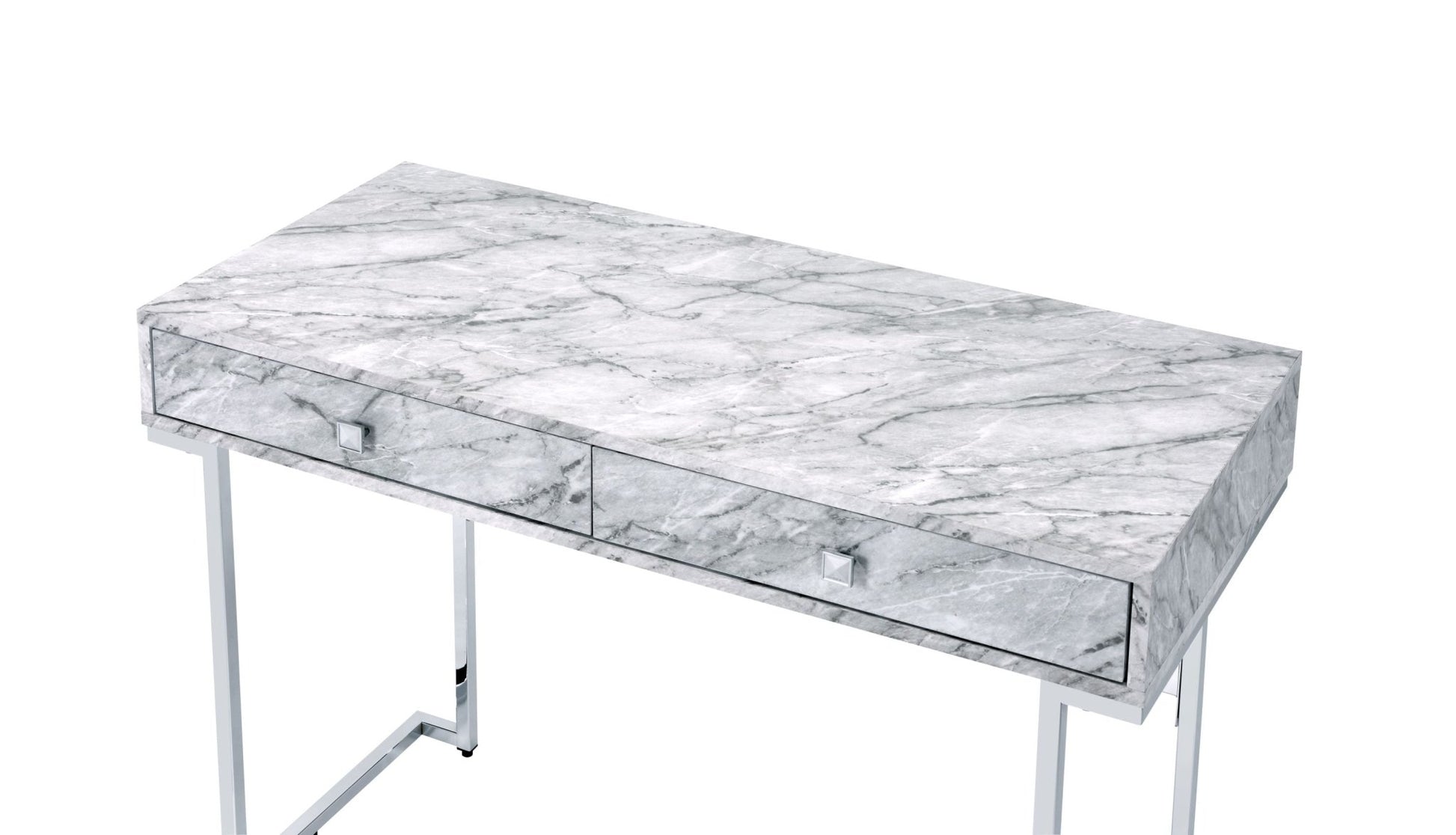 Tigress White Printed Faux Marble Top & Chrome Finish Writing Desk - 1st Choice Furniture Direct