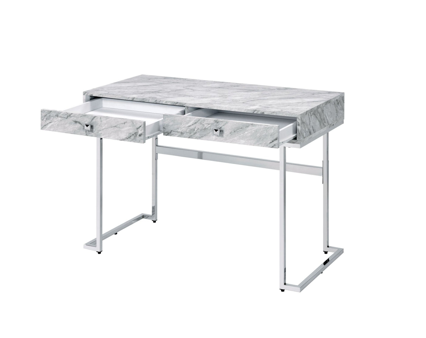 Tigress White Printed Faux Marble Top & Chrome Finish Writing Desk - 1st Choice Furniture Direct