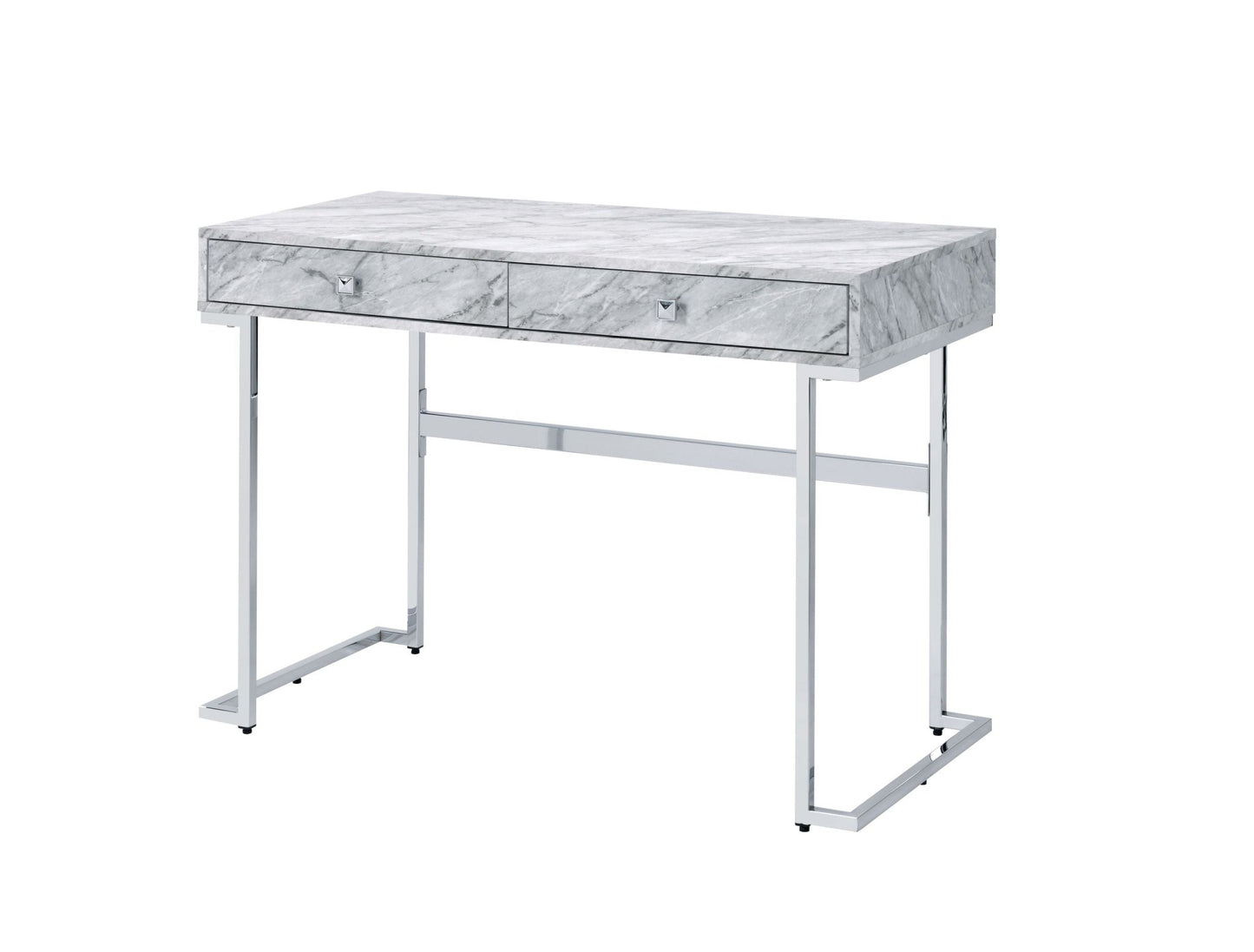 Tigress White Printed Faux Marble Top & Chrome Finish Writing Desk - 1st Choice Furniture Direct