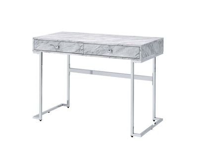 Tigress White Printed Faux Marble Top & Chrome Finish Writing Desk - 1st Choice Furniture Direct