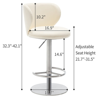 Titanium Stainless Steel Bar Stools,Grade Modern Leather Bar Chair with Backrest,Swivel Adjustable Height for Kitchen Counter and Dining Room (White 1pc) - 1st Choice Furniture Direct