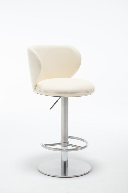 Titanium Stainless Steel Bar Stools,Grade Modern Leather Bar Chair with Backrest,Swivel Adjustable Height for Kitchen Counter and Dining Room (White 1pc) - 1st Choice Furniture Direct