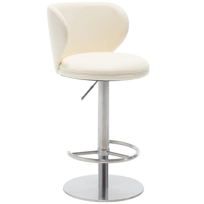 Titanium Stainless Steel Bar Stools,Grade Modern Leather Bar Chair with Backrest,Swivel Adjustable Height for Kitchen Counter and Dining Room (White 1pc) - 1st Choice Furniture Direct
