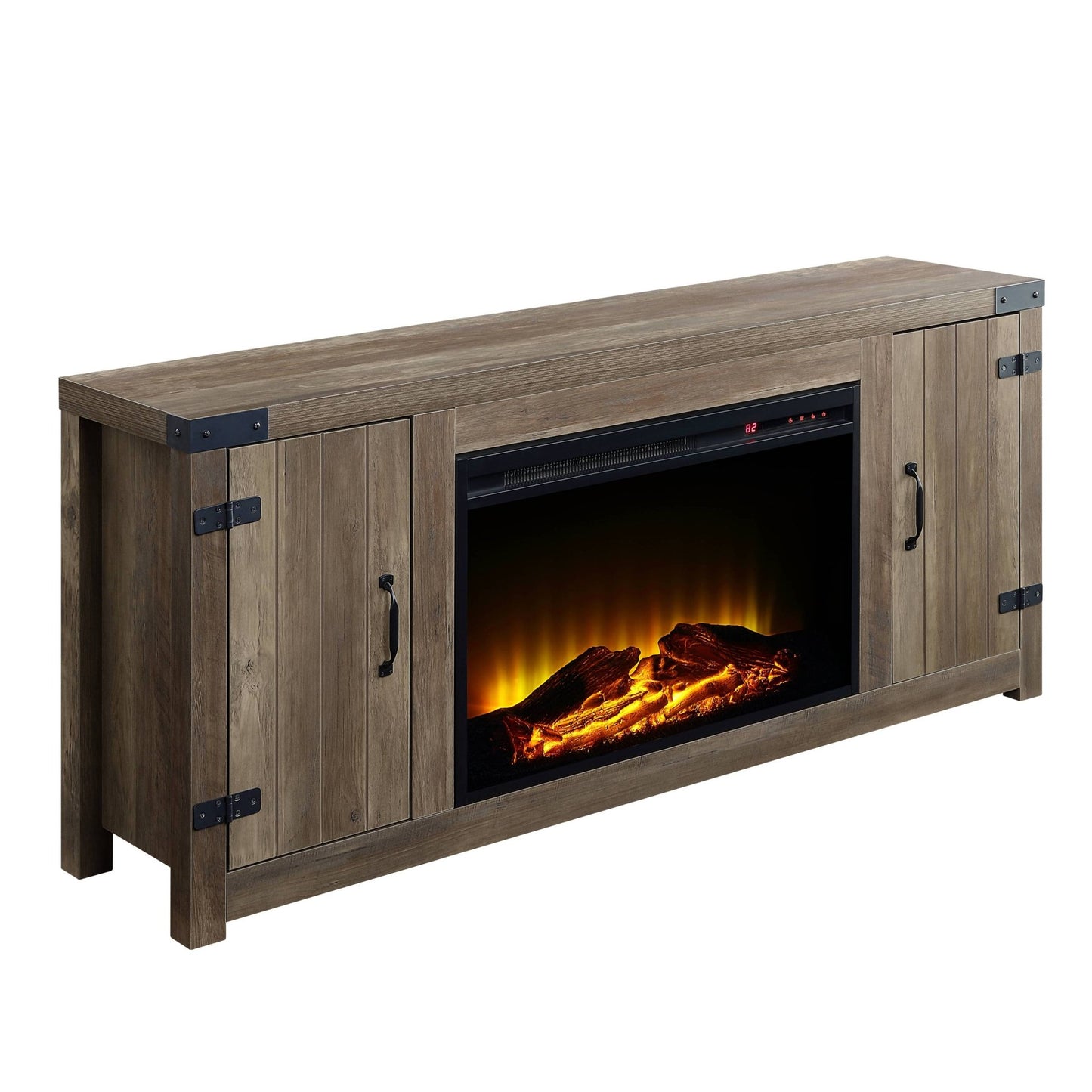 Tobias Rustic Oak Finish Fireplace with 2 Storage Drawers - 1st Choice Furniture Direct