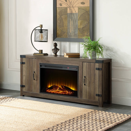 Tobias Rustic Oak Finish Fireplace with 2 Storage Drawers - 1st Choice Furniture Direct