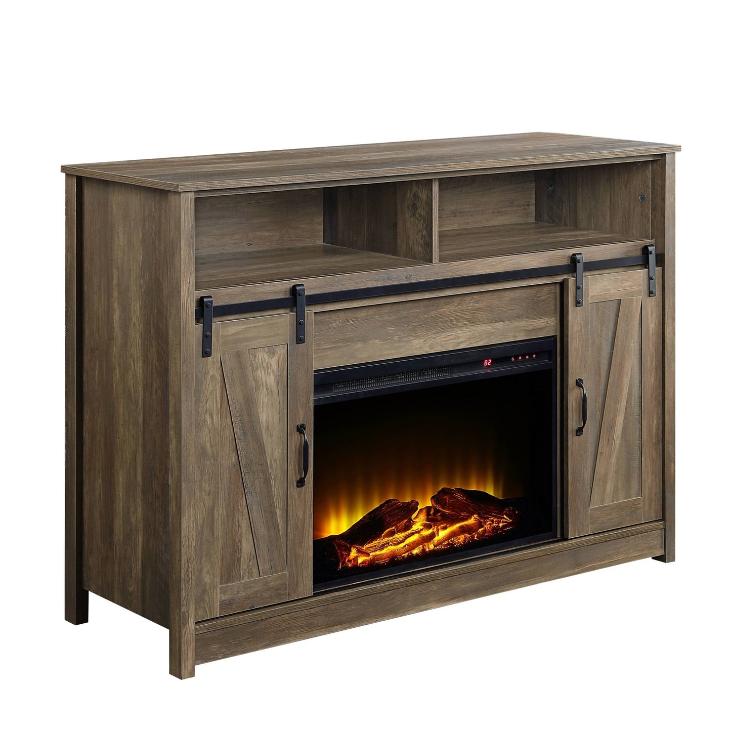 Tobias Rustic Oak Finish Fireplace with Shelf Storage - 1st Choice Furniture Direct