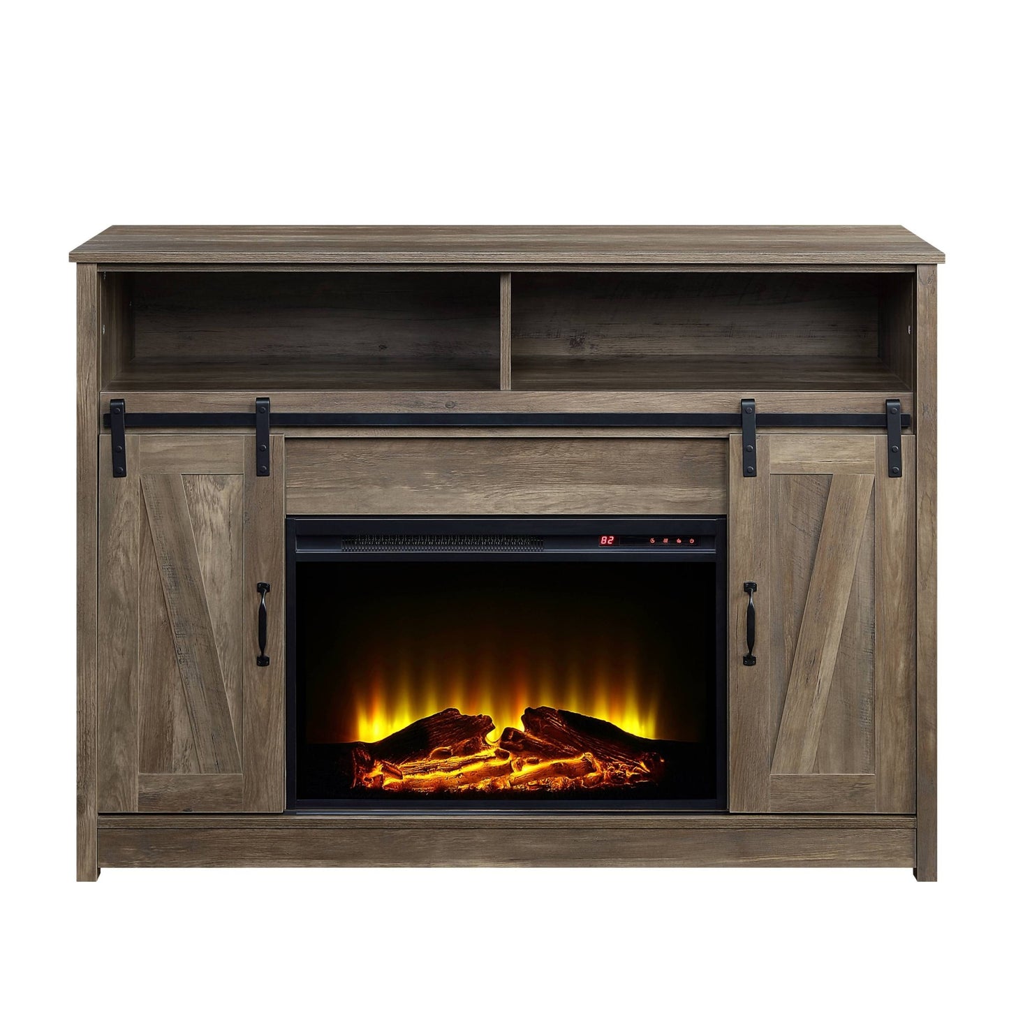 Tobias Rustic Oak Finish Fireplace with Shelf Storage - 1st Choice Furniture Direct