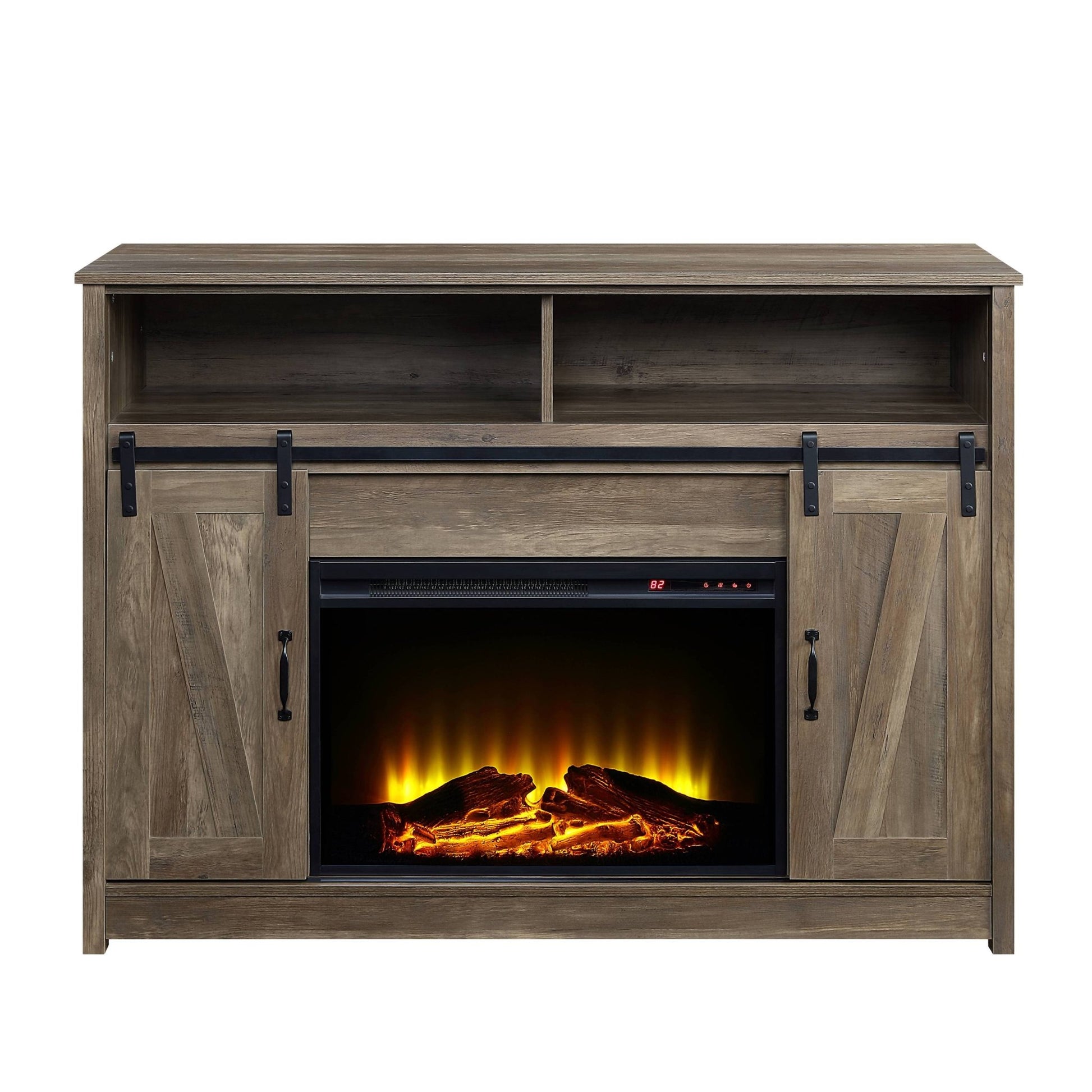 Tobias Rustic Oak Finish Fireplace with Shelf Storage - 1st Choice Furniture Direct